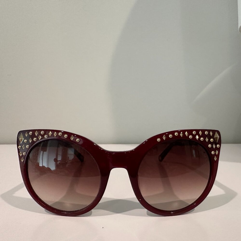 HENRI BENDEL Burgundy & Rhinestone 'Eliza' Sunglasses